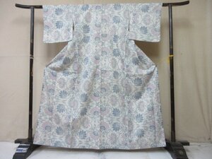 1円 良品 正絹 着物 本場白大島紬 和装 和装 オリエンタル更紗 花唐草 高級 袷 身丈154cm 裄63cm【夢職】★★★