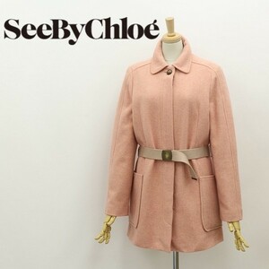 ◆SEE BY CHLOE シーバイクロエ ウール 中綿 ベルテッド コート ピンク 38