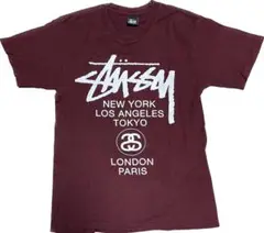 00s y2k Stüssy バーガンディ Tシャツ ワールドツアー