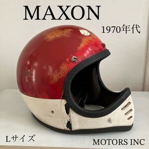 ビンテージヘルメット★MAXON griffin Lサイズ 70年代 フルフェイス モトクロス バイク モトヘル 赤色 白 BELL SHOEI 札幌 MOTORS INC