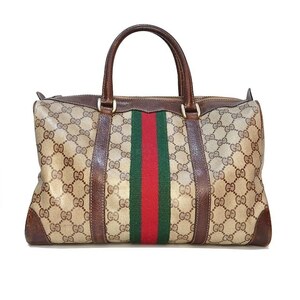 【鑑定済】OLD GUCCI オールドグッチ ヴィンテージ シェリーライン GG柄 PVC×レザー ハンドバッグ ボストンバッグ【送料無料】