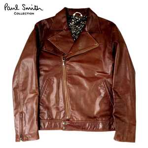 超名作 Paul Smith COLLECTION ポールスミスコレクション 国内正規品 最高級ゴートレザー裏鱗柄ダブルライダースジャケット M 美品