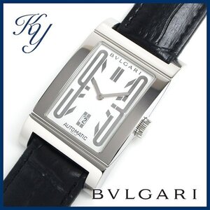 1円～ 3ヶ月保証付き 磨き済み 美品 本物 定番 人気 BVLGARI ブルガリ レッタンゴロ RT45S 革ベルト 自動巻き ホワイト メンズ 時計