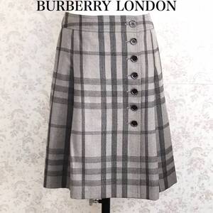 BURBERRY LONDON バーバリーロンドン グレー ラメ入り チェック ノバチェック ミドル丈 スカート 巻きスカート ボックスプリーツ 36 美品 