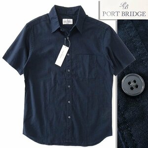 新品 ポートブリッジ リネン コットン 半袖 レギュラーカラー シャツ L 濃紺 【BOP503_540】 PORT BRIDGE 春夏 メンズ 綿麻 サマー