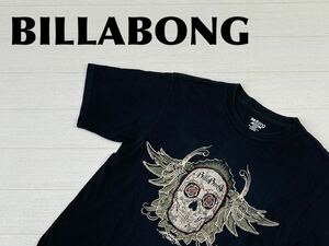 ☆送料無料☆ BILLABONG ビラボン 古着 半袖 アメリカ製 スカル ドクロ Tシャツ メンズ M ブラック トップス 中古 即決