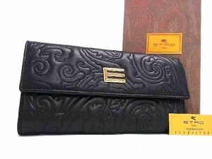 1円 ■新品■未使用■ ETRO エトロ レザー 三つ折り 長財布 ウォレット 札入れ 小銭入れ レディース ブラック系 FC5559