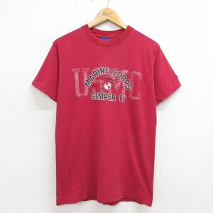 M/古着 チャンピオン champion 半袖 ビンテージ Tシャツ メンズ 00s ミリタリー USMC クルーネック 赤 レッド 24may30 中古