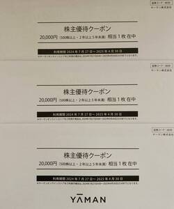 ヤーマン YAMAN 株主優待券 60000円分（20000円券×3枚） オンラインストア 株主優待クーポン