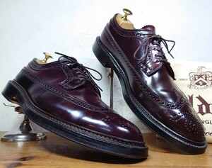 【美品】USA製 Alden/オールデン 975 シェルコードバン ロングウィングチップ 8D 26cm相応 バリーラスト/990 9901