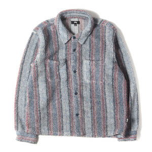 STUSSY ステューシー シャツ サイズ:XL 23AW シェルパ フリース ストライプ シャツ (Stripe Sherpa Shirt) ブルー レッド系 トップス