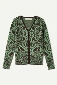 Topography Jacquard Cardigan / Green