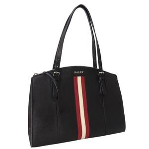 本物良品■バリー/BALLY■SVEVA/スヴェヴァ/ブラックレザー/ストライプ/シルバー/ショルダートートバッグ/ハンドバッグ