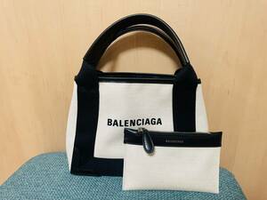 【BALENCIAGA　バレンシアガ】ネイビー　カバス XS　キャンバス　レザー　トートバッグ　ハンドバッグ　ポーチ