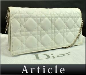 177871□ Christian Dior ディオール カナージュステッチ 2WAYチェーンショルダーバッグ クラッチバッグ レザー ホワイト レディース/ B
