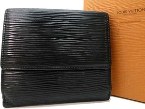 ●本物 LOUIS VUITTON ルイヴィトン 黒エピ 三つ折りWホック財布 M63482 ノワール ブラック ポルトモネ・ビエ・カルトクレディ 難あり