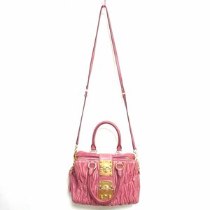 美品 miu miu ミュウミュウ マテラッセ レザー 2way ハンドバッグ ショルダーバッグ ピンク×ゴールド金具 ◆