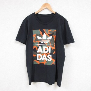 L/古着 アディダス adidas 半袖 ブランド Tシャツ メンズ ビッグロゴ リーフ トレフォイル クルーネック 黒 ブラック 23jul28 中古