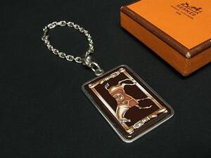 1円 ■美品■ HERMES エルメス エマイユ 七宝焼き ホース 馬 キーホルダー チャーム メンズ レディース ブラウン系×シルバー系 FL0578