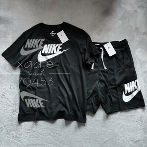 新品 正規品 NIKE ナイキ 上下セット フューチュラ Tシャツ ハーフパンツ ロゴ プリント セットアップ 黒 ブラック 白 XL