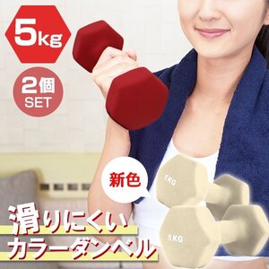 【2個セット/ハニー】滑りにくい カラー ダンベル 5kg 筋トレ エクササイズ 宅トレ シンプル ウエイトトレーニング ダイエット 新品 即決