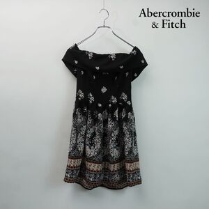 Abercrombie & Fitch アバクロンビー & フィッチ オフショルワンピース 花柄 膝丈 裏地なし レディース 黒系 ブラック系 サイズXS*NC1343