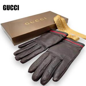 【美品箱付き】GUCCI グッチ　手袋　グローブ　レザー　カシミヤ　SIZE７