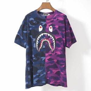 良品 ア ベイシング エイプ A BATHING APE 4-TE091 シャーク 迷彩 Tシャツ カットソー パープル XL メンズ