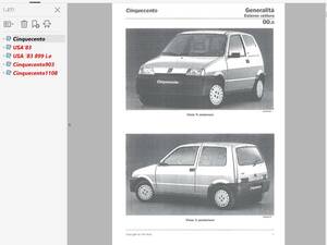 フィアット チンクエチェント ワークショップマニュアル 整備書 Cinquecento 修理書