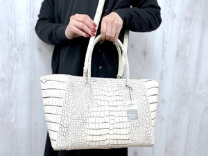 未使用展示品 マット クロコダイル バニラ染め ハンドバッグ トートバッグ ショルダーバッグ バッグ A4収納可 2WAY 78095Y