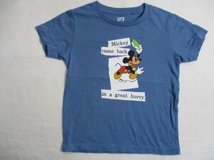 BF764【UNIQLO・ユニクロ ディズニーミッキィー】プリント　半袖　Tシャツ　男児　淡青　110