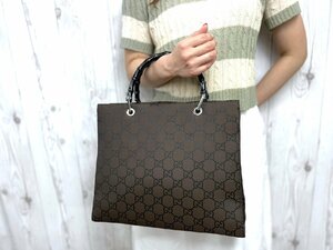 極美品 GUCCI グッチ バンブー GG柄 トートバッグ ハンドバッグ バッグ ナイロンキャンバス 茶×黒 72093