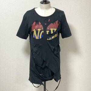 Maison MIHARA YASUHIRO ダメージ加工 クラッシュ Tシャツ 黒 46サイズ メゾンミハラヤスヒロ 半袖 カットソー Tee archive 4060280