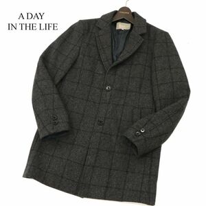 美品★ A DAY IN THE LIFE ユナイテッドアローズ ウール ウインドウペン チェック チェスター コート Sz.S　メンズ グレー　C3T11373_C#N