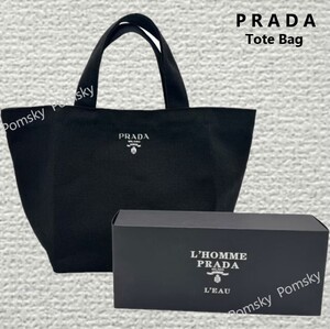 ☆Y125-2☆ PRADA コスメ 海外限定 ノベルティ キャンバス トート ランチ バッグ Black 新品・未使用・未開封