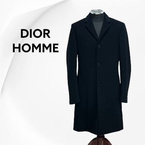 DIOR HOMME ディオールオム ウール カシミヤ混 ポケットレザートリミング チェスターコート メンズ 533C356C3183