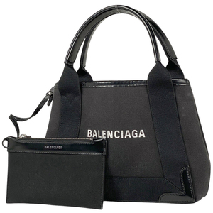 バレンシアガ BALENCIAGA ネイビーカバス XS 手提げ 2WAY 斜め掛け ハンドバッグ キャンバス ブラック レディース 【中古】