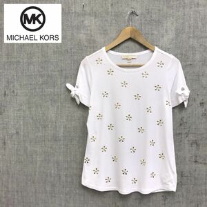 G1555-U-N◆MICHAEL KORS マイケルコース Tシャツ 半袖 薄手生地 袖口デザイン ビジュー 花柄 フェミニン カジュアル◆size S ホワイト 綿