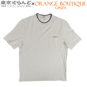 101730487 エルメス HERMES ポケットTシャツ ロゴ刺繍 グレー コットン トップス L 半袖Ｔシャツ メンズ