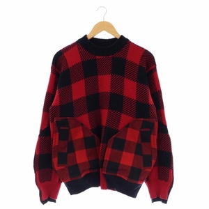 サカイ sacai Buffalo Check Kint Pullover ニット セーター プルオーバー 長袖 1 赤 黒 レッド ブラック 22-02704M /DF ■OS ■SH メンズ