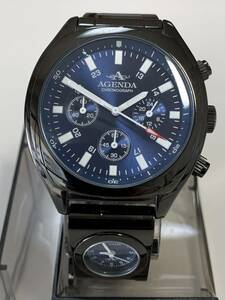 A040 美品　稀少　メンズ腕時計　AGENDA/アジェンダ　AG-8011 クロノグラフ　ミニ時計付　ブルー