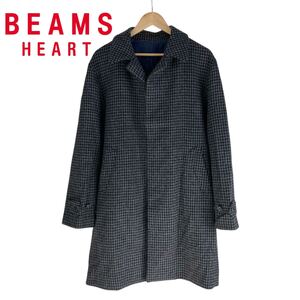 01M650◯ BEAMS HEART ビームスハート ウール 千鳥柄 ステンカラーコート ロングコート スーツコート アウター 秋冬 防寒 メンズ サイズ48