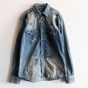 【名作】RRL【REPAIR&CUSTOM BUFFALO WESTERN DENIM SHIRTS】S デニム ウエスタンシャツ 2411654