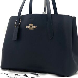 1円 【美品】 COACH コーチ トートバッグ ビジネス アベニュー ゴールド金具 肩掛け A4可 多収納 ダークネイビー メンズ レディース 通勤