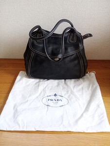 ☆PRADA　プラダ　ヴィッテロダイノ　トートバッグ　シボ革　レザー　肩掛け　ブラック　中古　本物保証