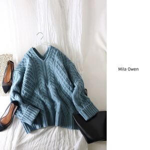 2020-21AW☆ミラオーウェン Mila Owen☆Vネックケーブルニットプルオーバー 1サイズ☆A-O 6358