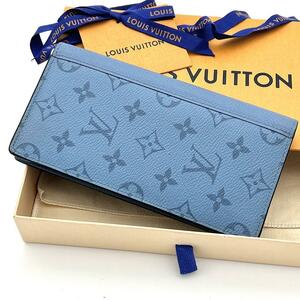 現行品 LOUIS　VUITTON ヴィトン タイガラマ ポルトフォイユ ブラザ NM ブルー デニム デニムブルー 水色系 ブルー メンズ 本革 スリム