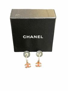 A10485 美品 ヴィンテージ CHANEL シャネル ピアス ココマーク ピンク スイング シルバー 中古 箱付