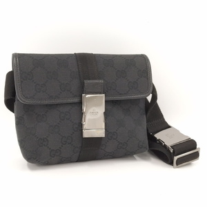 【中古】GUCCI ウエストバッグ ボディバッグ GGキャンバス ブラック 131236