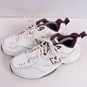 608 ニューバランス 26.5cm/new balance 白 ホワイト 紫 パープル 中古 古着 レディース スニーカー yy4819